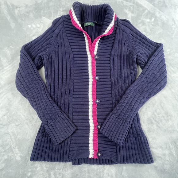 Vintage Bobby Jones Womens Y2K Tennis Prep Cardigan Sz L Chunky Knit Preppy Blue - Picture 1 of 13